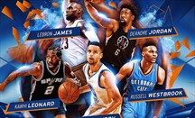 Curry, Westbrook, Leonard, James y Jordan, Primer Equipo de la NBA