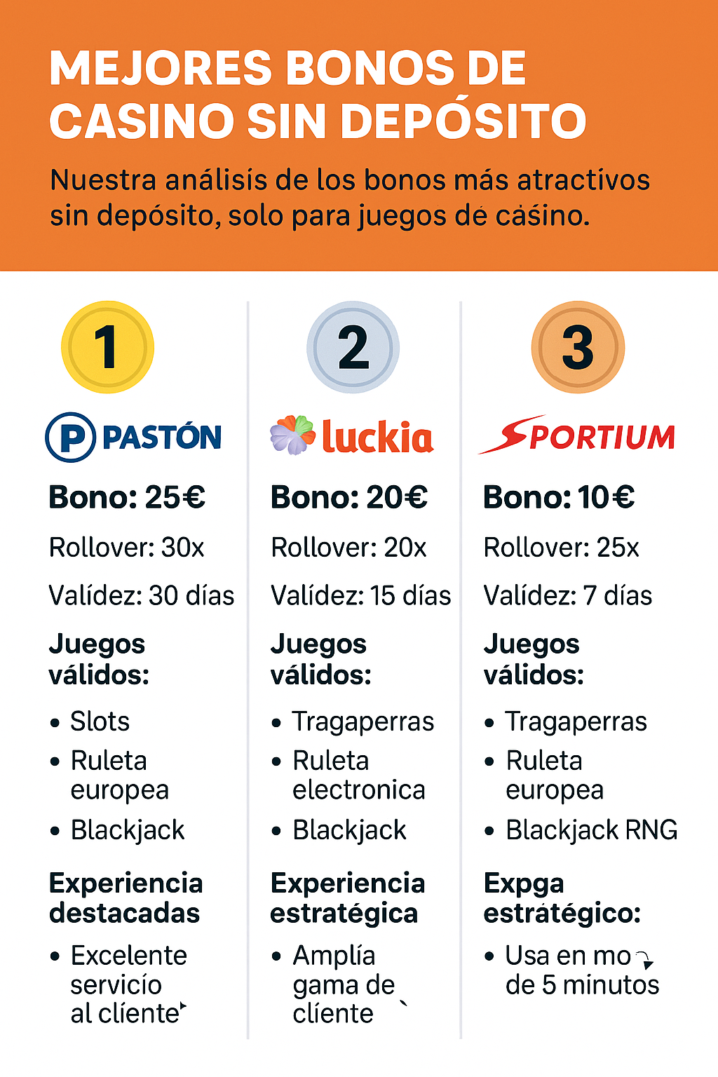 infografia bono de bienvenida sin depósito: los 3 mejores en España