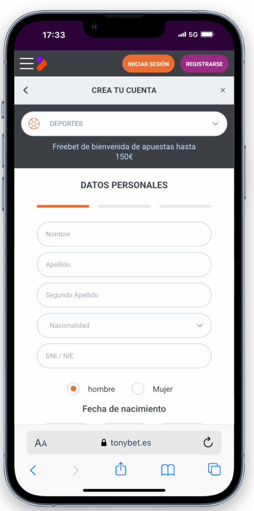 registrarse en tonybet españa