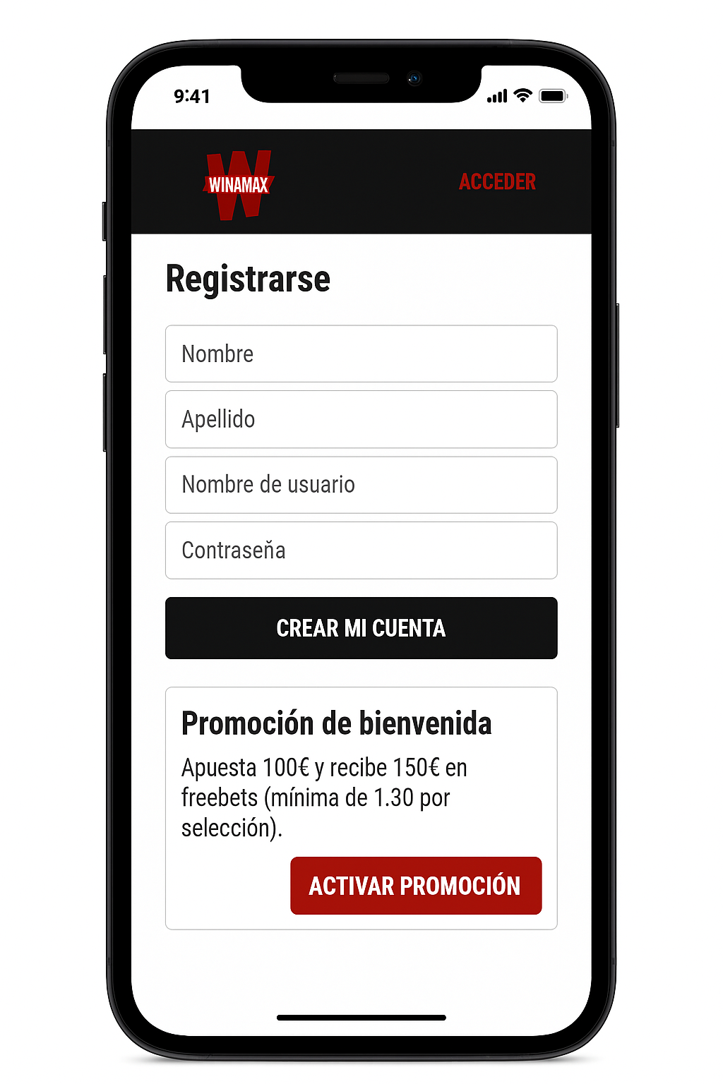 registrarse con el codigo promocional winamax