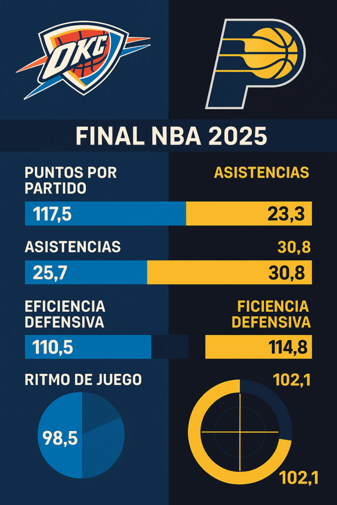 apuestas ganador nba 2025 infografia estadisticas okc vs indiana pacers