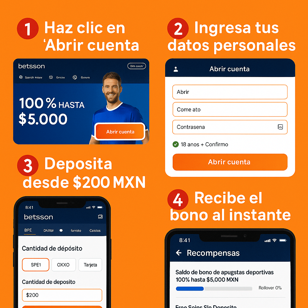 Código promocional Betsson México: bono hasta $5 000 MXN sin código 3 como registrarse sin código promocional Betsson en México