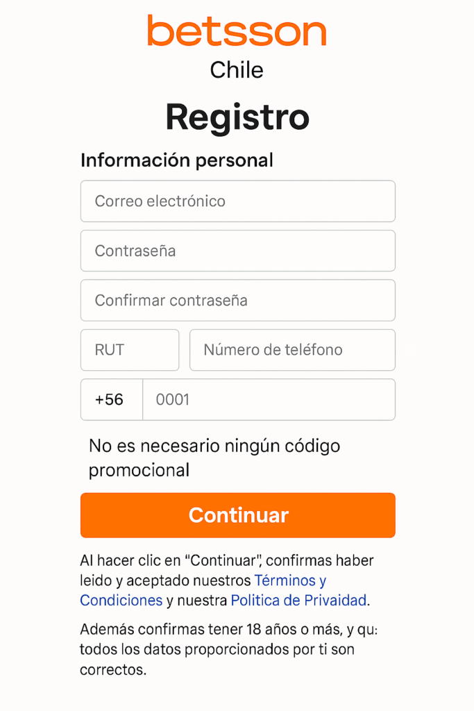 registro en betsson chile sin código promocional