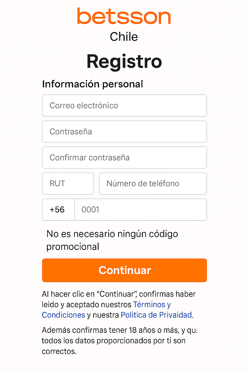 como registrarse en betsson chile sin código promocional betsson