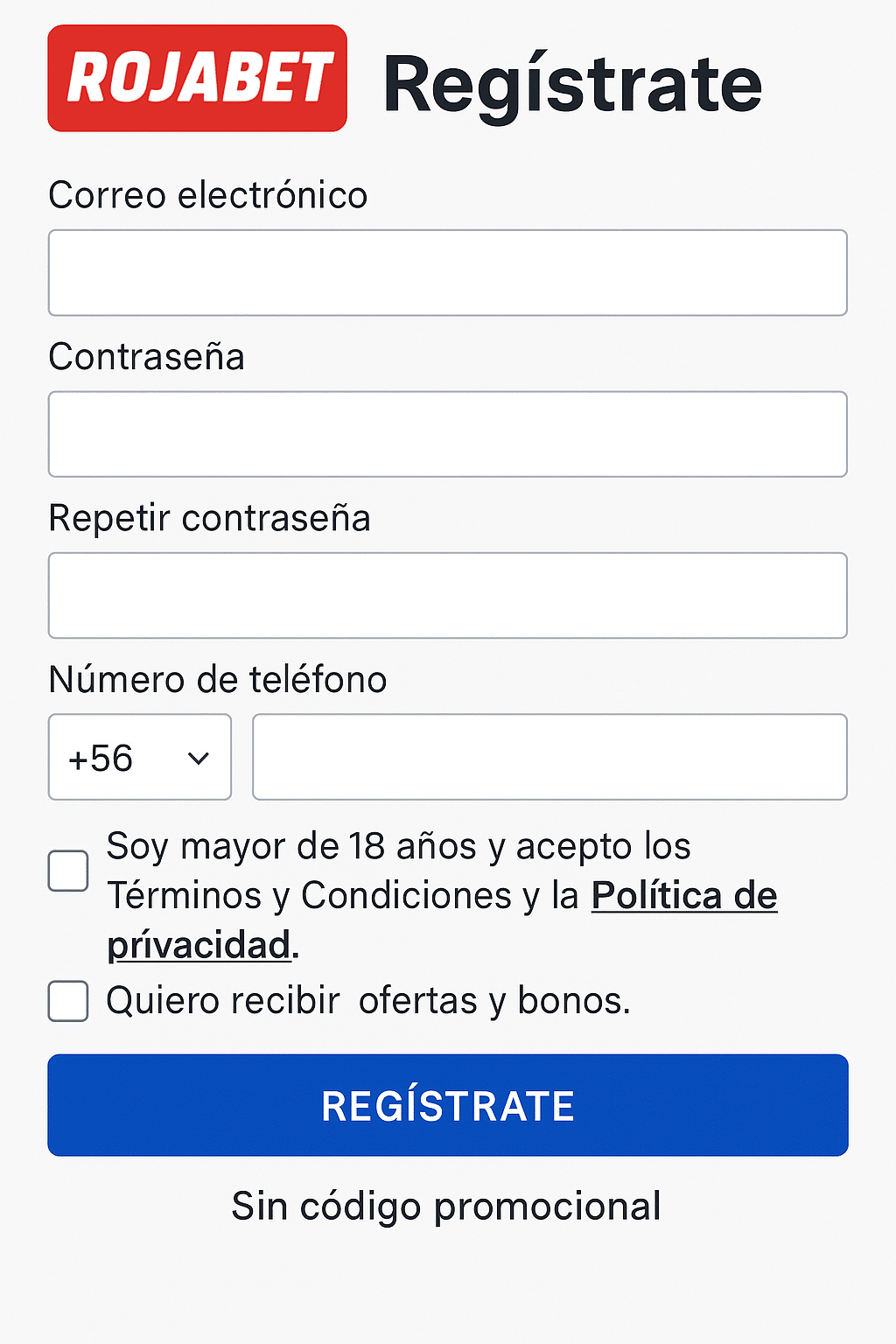 codigo promocional rojabet - registro