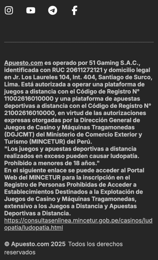 apuesto.com perú es confiable con licencia Mincetur y Curacao