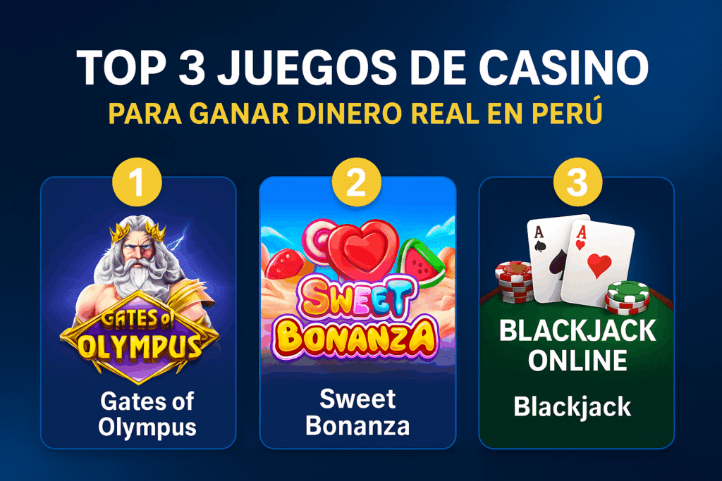 tp 3 juegos de casino para ganar dinero real en Perú: Gates of Olympus, Sweet Bonanza y Blackjack