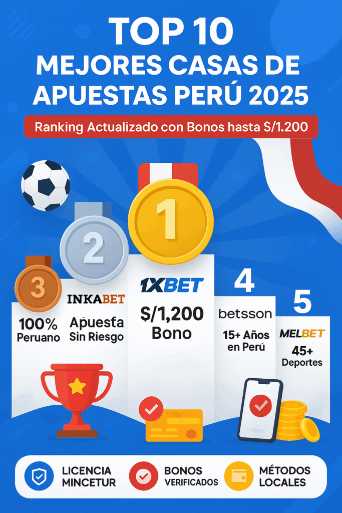 mejores casas de apuestas en Perú: 1xbet, Inkabet, Betsafe, Betsson y Melbet