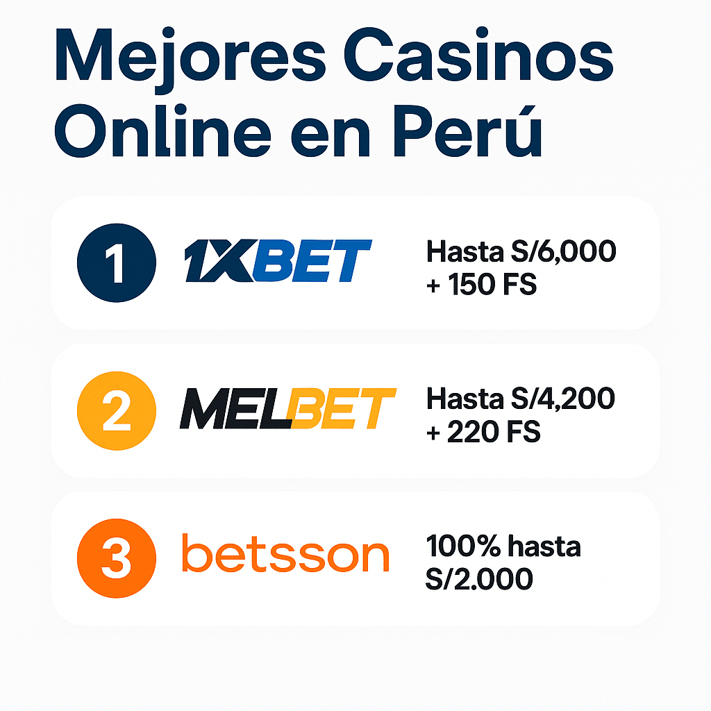 mejores casinos online en Perú: 1xbet, Melbet y Betson